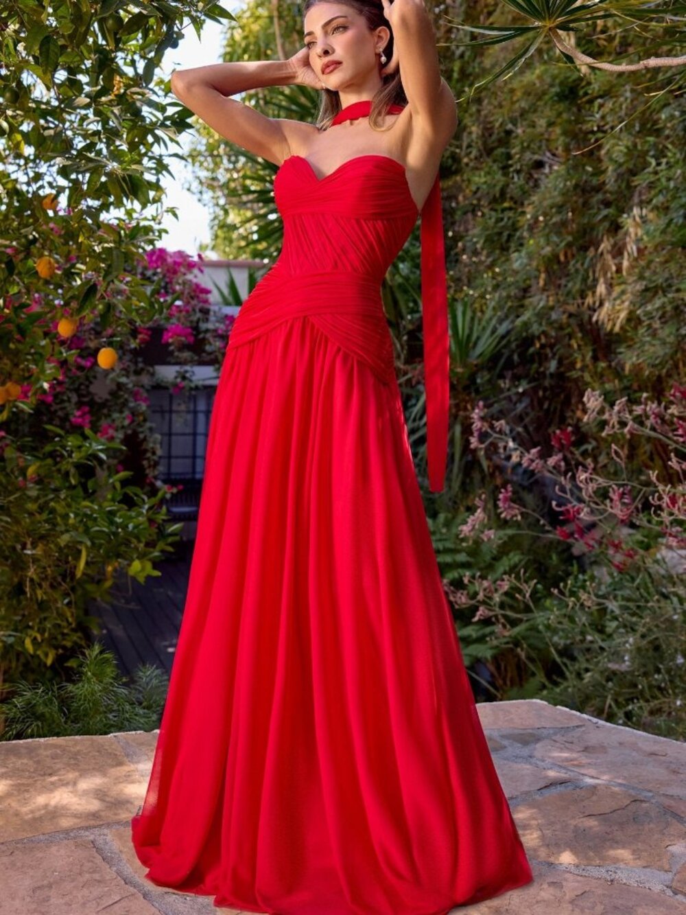 NEW RED Evening Gown Floor Length Formal Elegant Stunning CD395